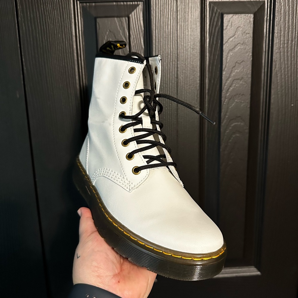 Dr. Martens White Leather Boots with Black Laces